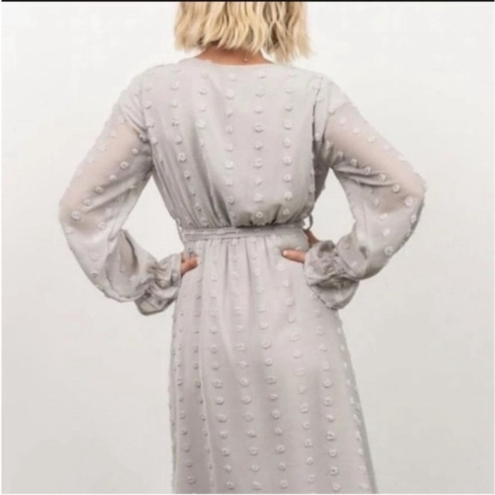 Baltic Born Swiss Dot Long Sleeve Midi Dress Size M In Gray - Picture 4 of 12